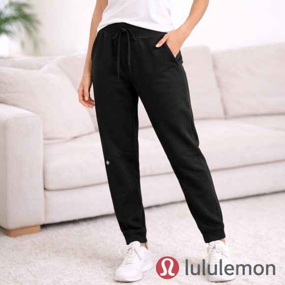 Lululemon Black Fleece-Lined Jogger Sweatpants Drawstring Athleisure - Picture 1 of 9